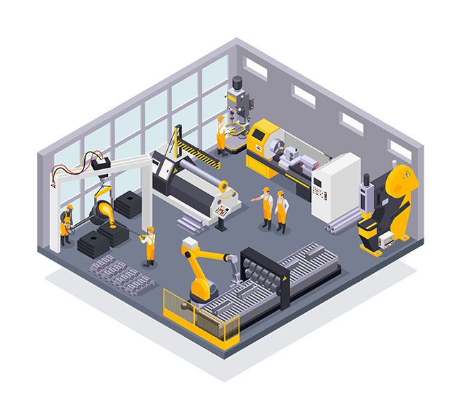 metal industry isometric overhead of operations